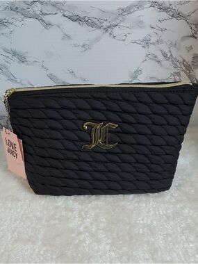 Juicy Couture Black Quilted Cosmetic Pouch with Gold Logo